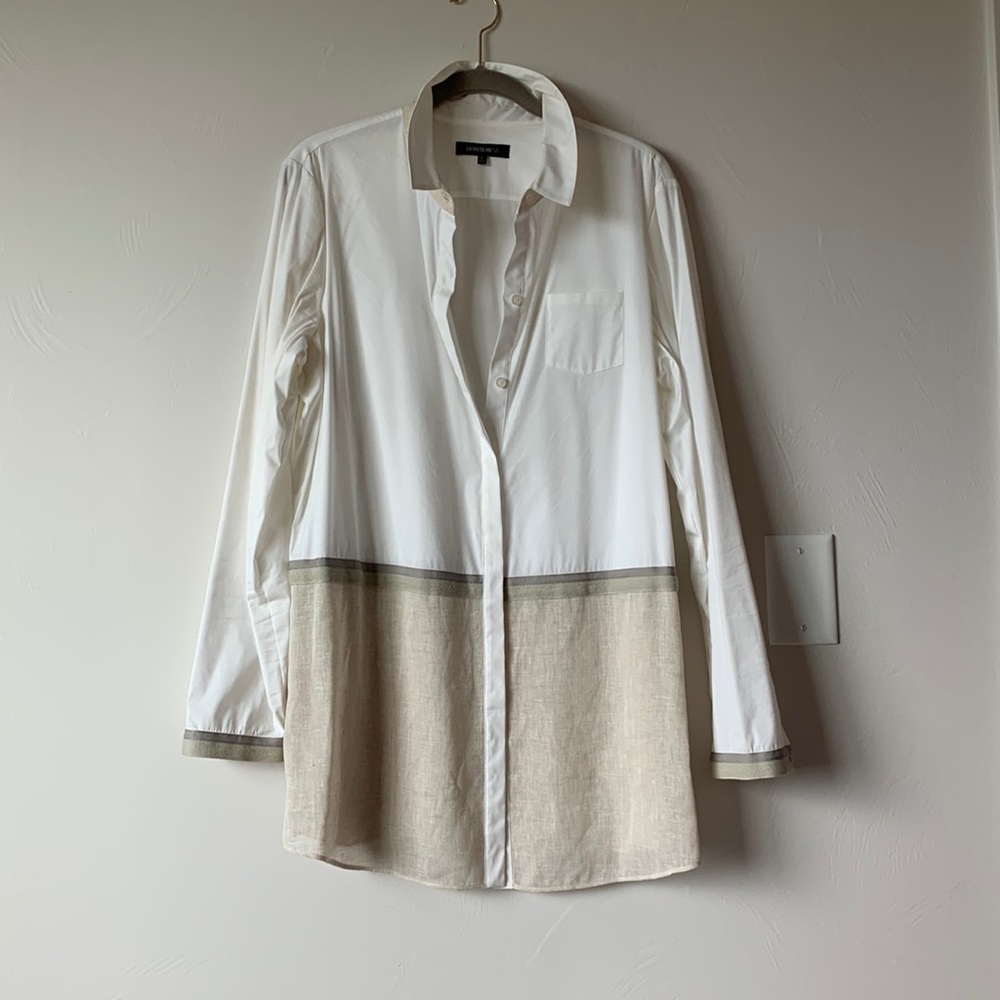 Lafayette button down blouse with sheer linen panel